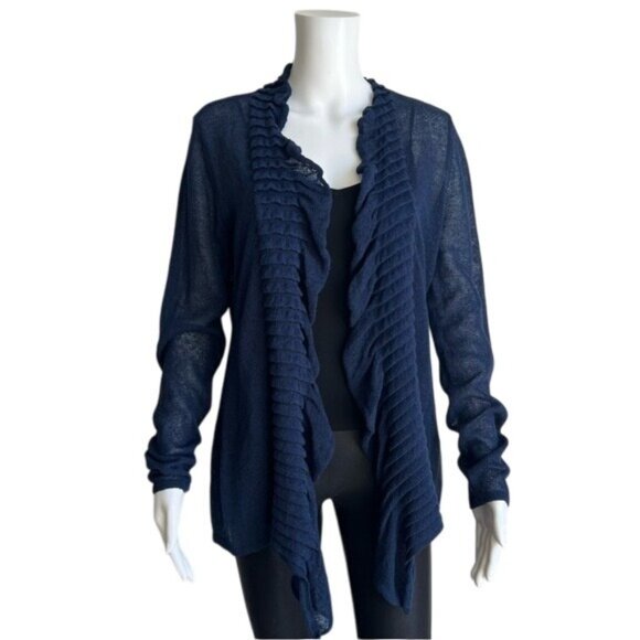 Eileen Fisher Ruffle Cardigan in Navy - M - Picture 1 of 7